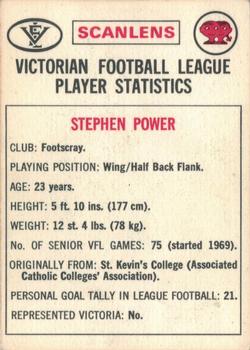 1974 Scanlens VFL #109 Stephen Power Back